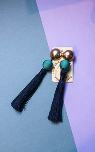 EARRINGS - Silver bubbles with navy tassle