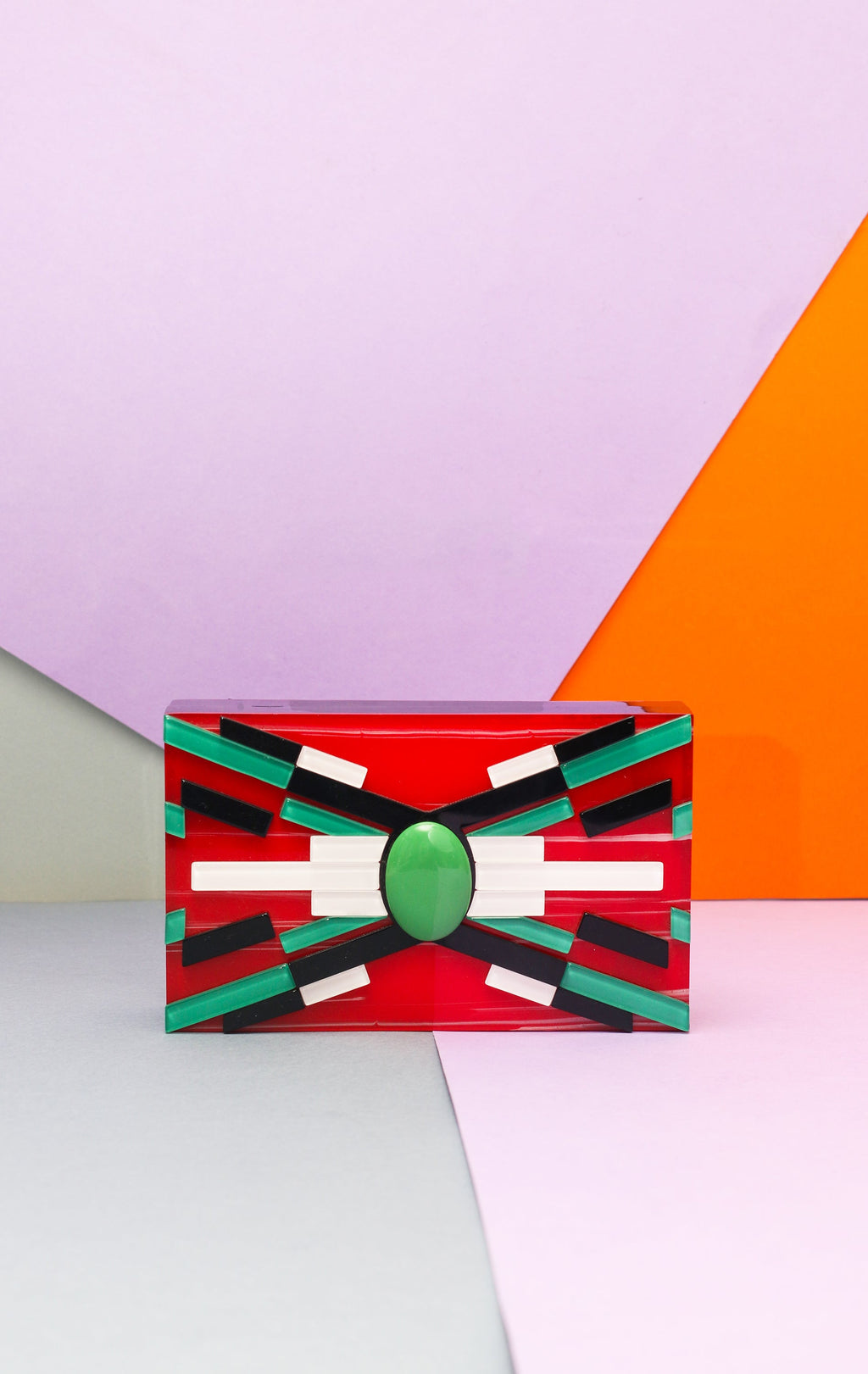 UTERQUE CLUTCH - Red with green button - 11 x 18 cm
