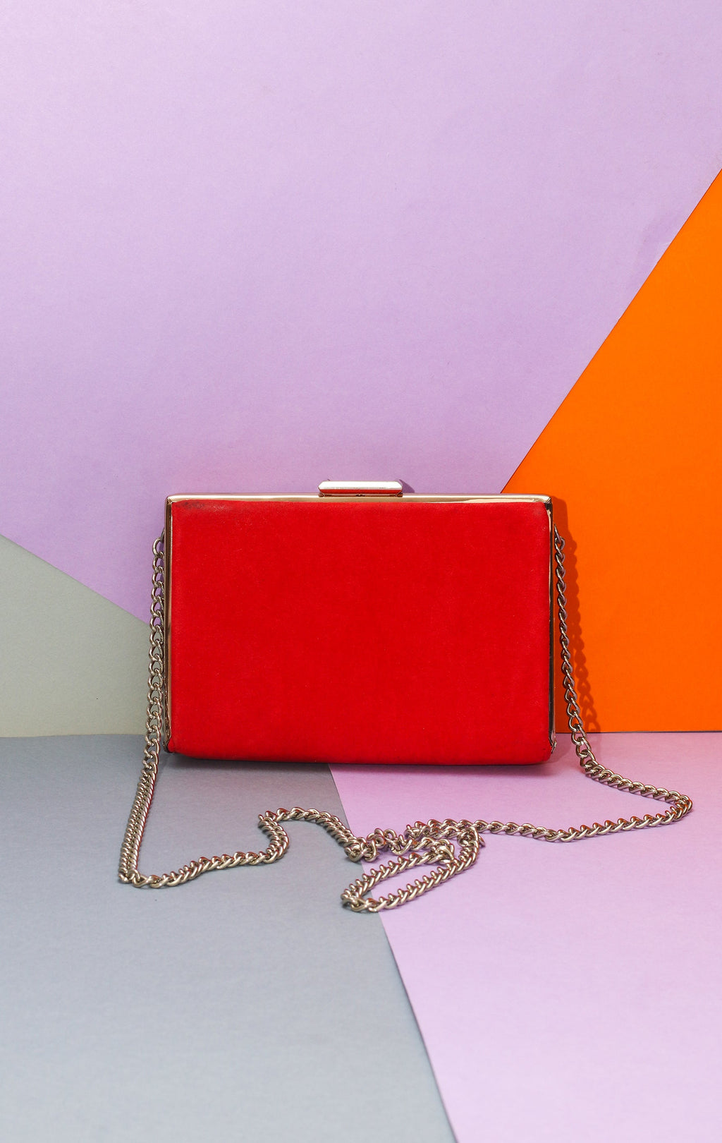 ZARA CLUTCH - Red faux suede with gold chain - 18 x 12 cm