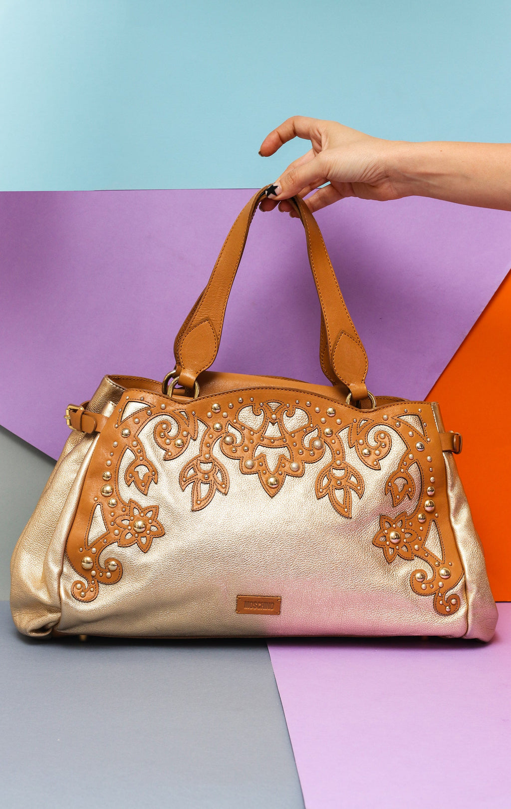 MOSCHINO BAG - Gold with beige details - 26 x 38 cm