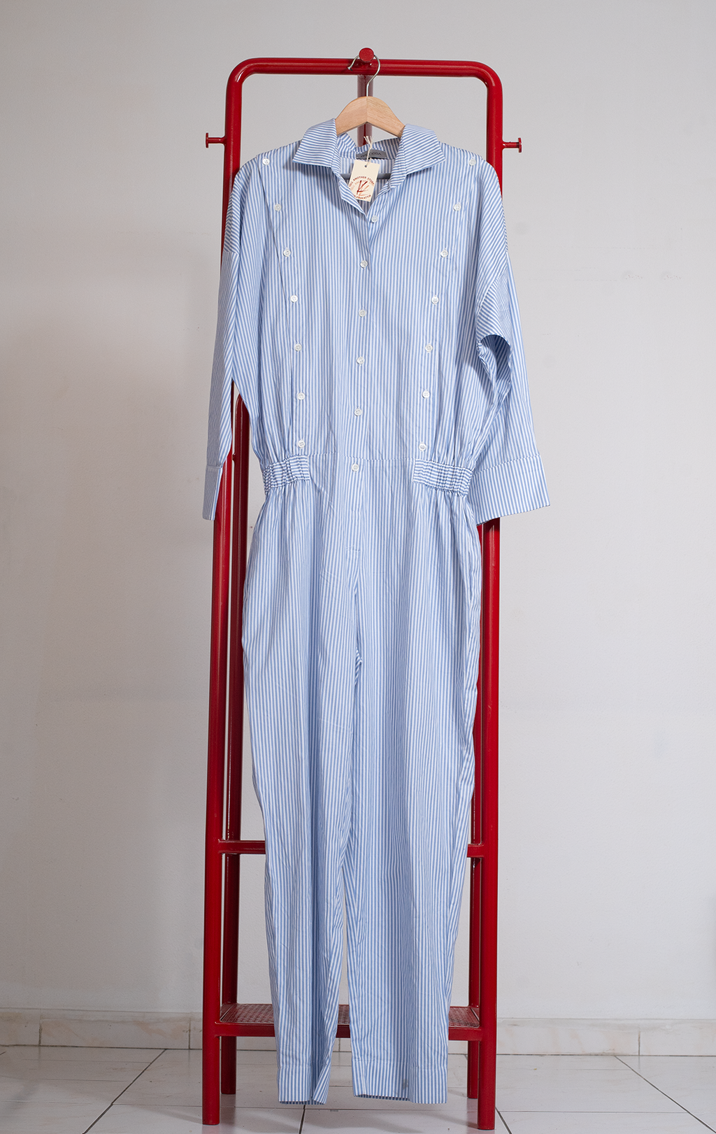 BALOSSA JUMPSUIT - Light blue & white stripes - Small/ Medium