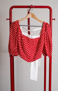 TOPNOTCH TOP - Red white polka dots with bow detail - Small