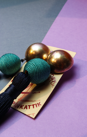 EARRINGS - Silver bubbles with navy tassle