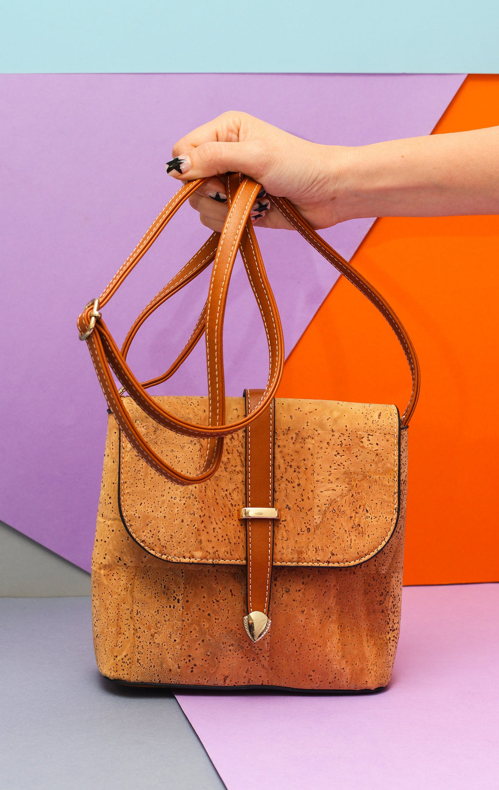 BAG - Corck with beige faux leather details - 20 x 20 cm