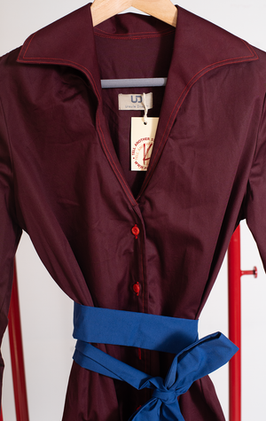 URSULA DRAGHI DRESS - Burgundy & blue details - Medium