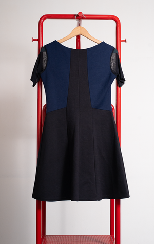 LONDON DRESS - Black & navy leather & mesh details - Medium