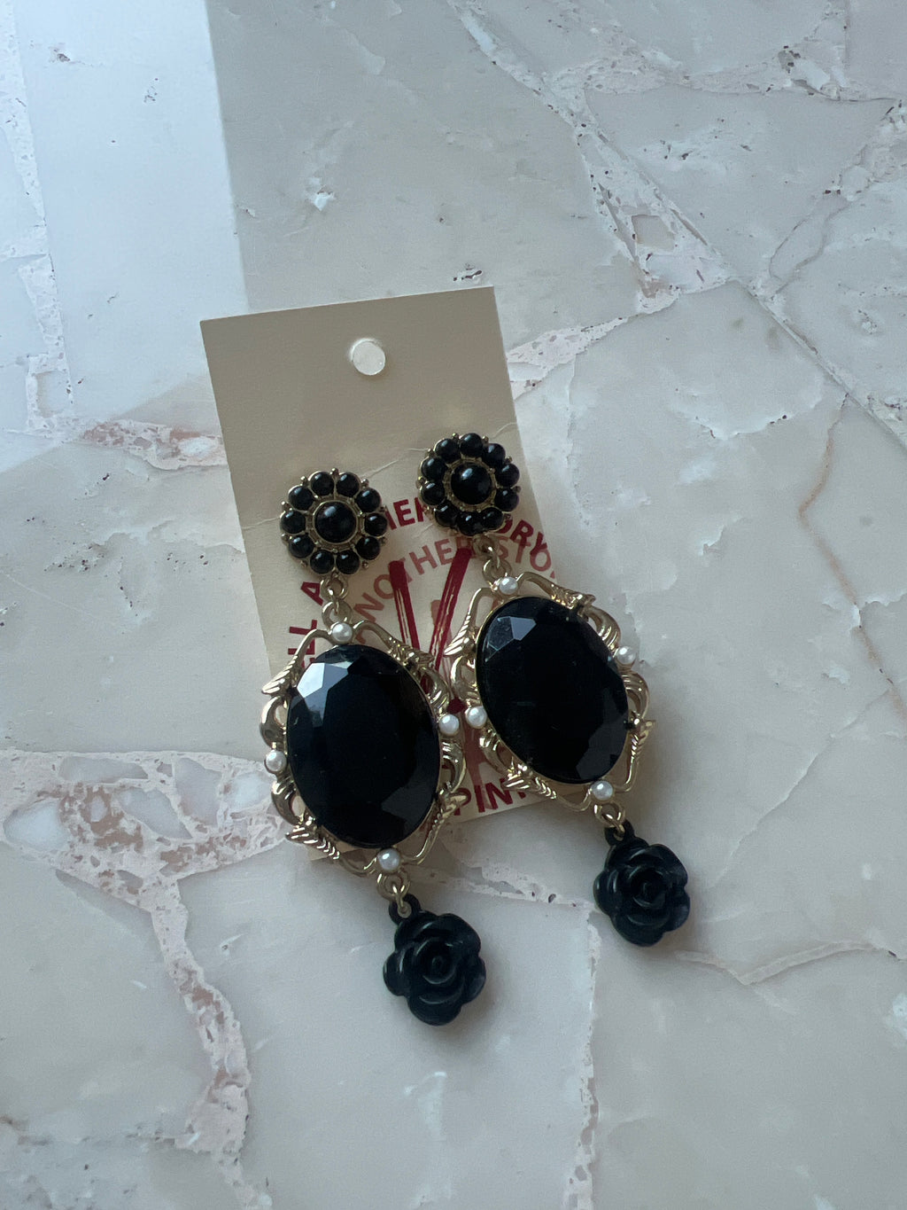 I AM EARRINGS - Gold with black stones & flower