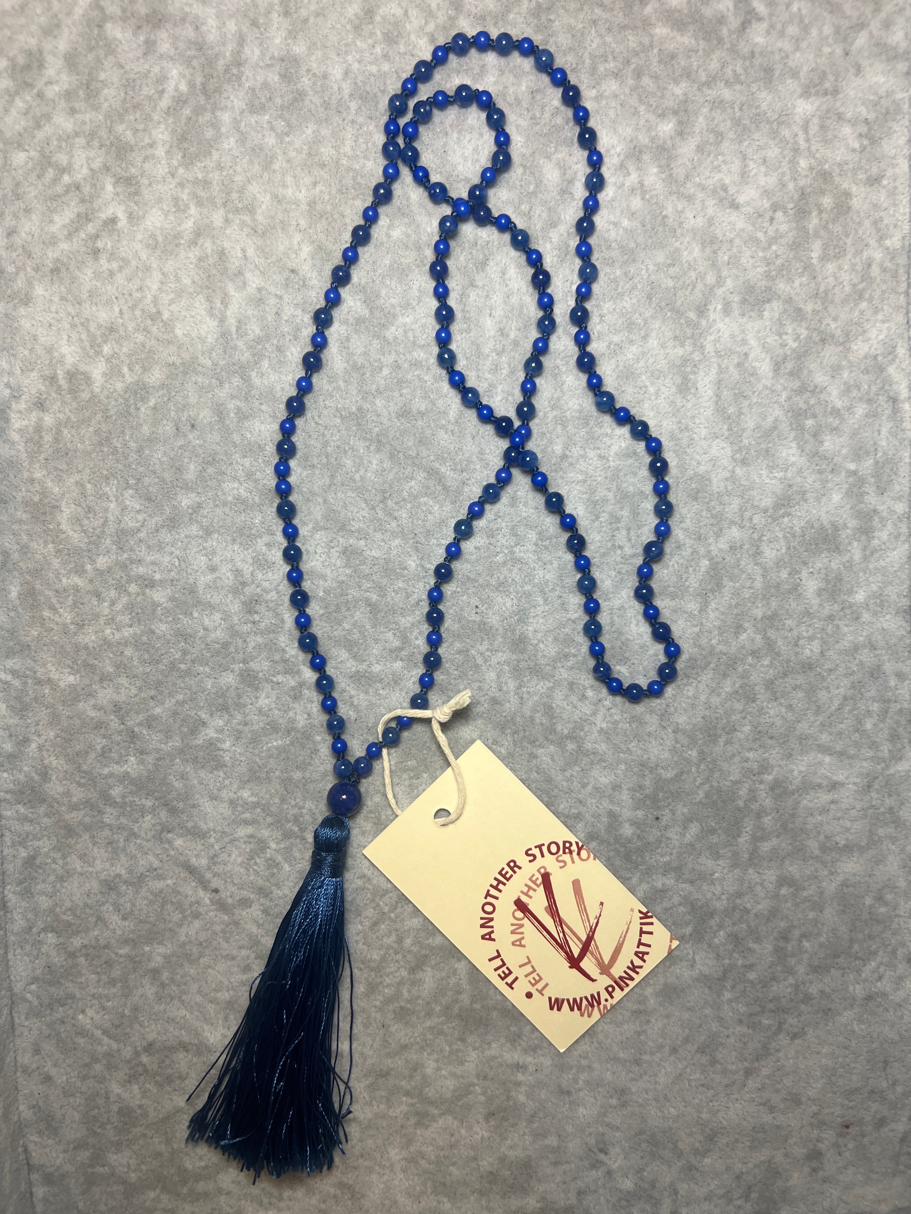 NECKLACE - Blue pearls with tassle