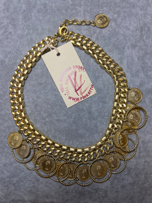 NECKLACE - Brass gold coins charms