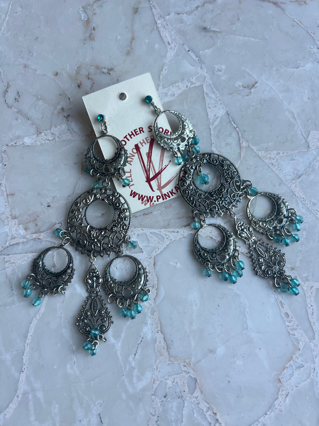 EARRINGS - Silver statement with turquoise beads