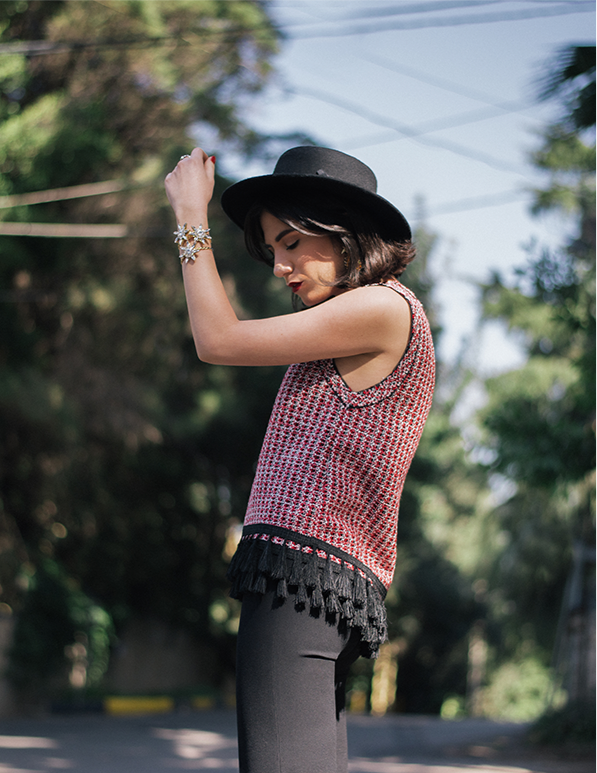 ZARA TOP - Red with tassles - Small