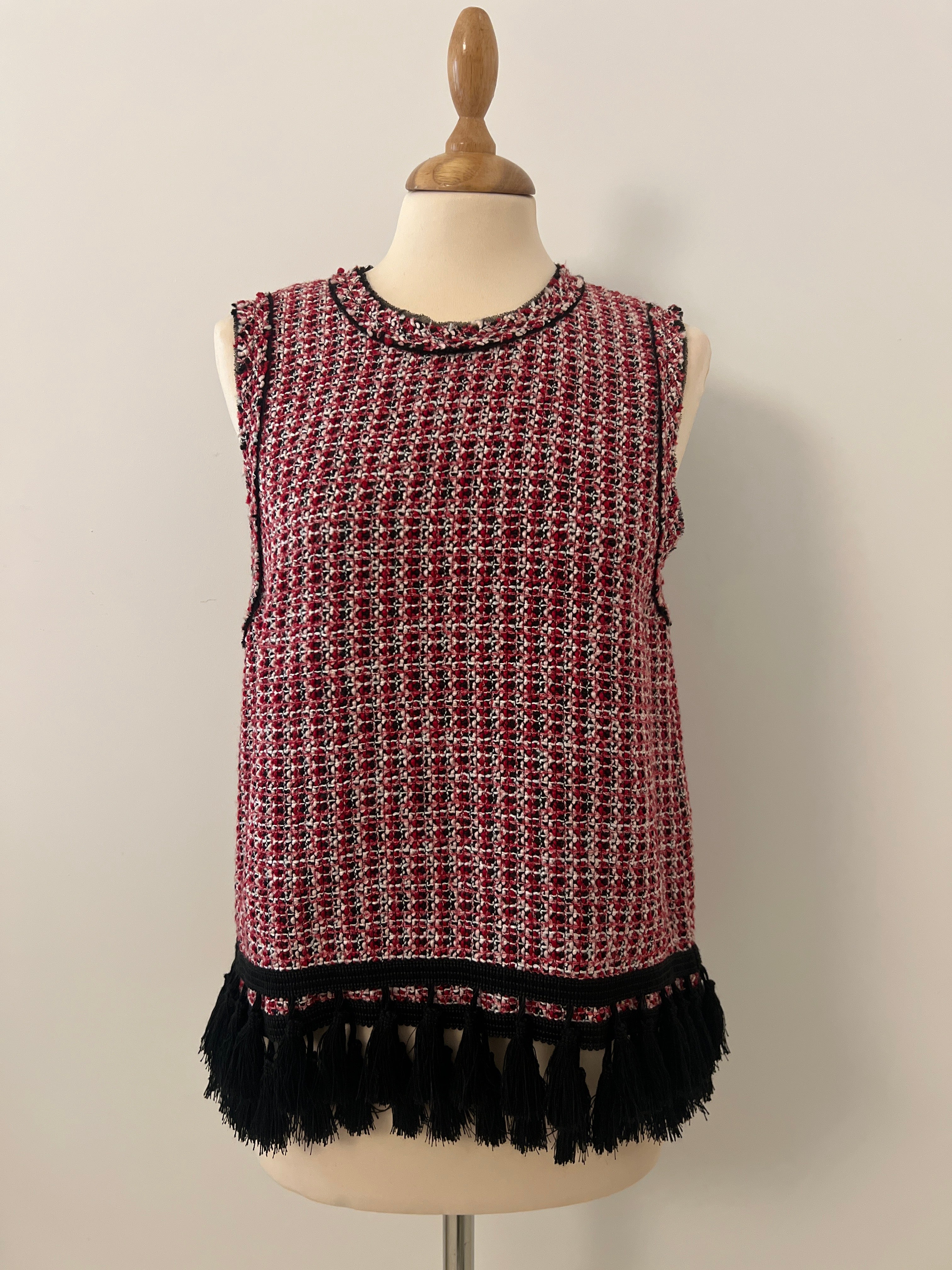 ZARA TOP - Red with tassles - Small