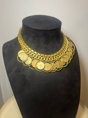 NECKLACE - Brass gold coins charms