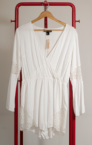 H&M ROMPER - White with lace and bell sleeves- Large