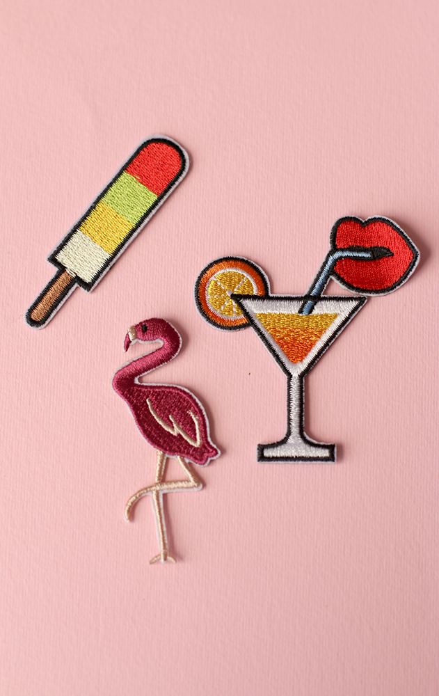 BADGES TROPICAL - Flamingo, ice cream & martini glass