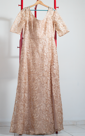 GS COLLECTION DRESS - Beige lace long dress - XLarge