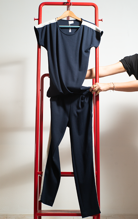 KIDS THE NEW JUMPSUIT - Navy with beige and white stripes details - 13/14Y