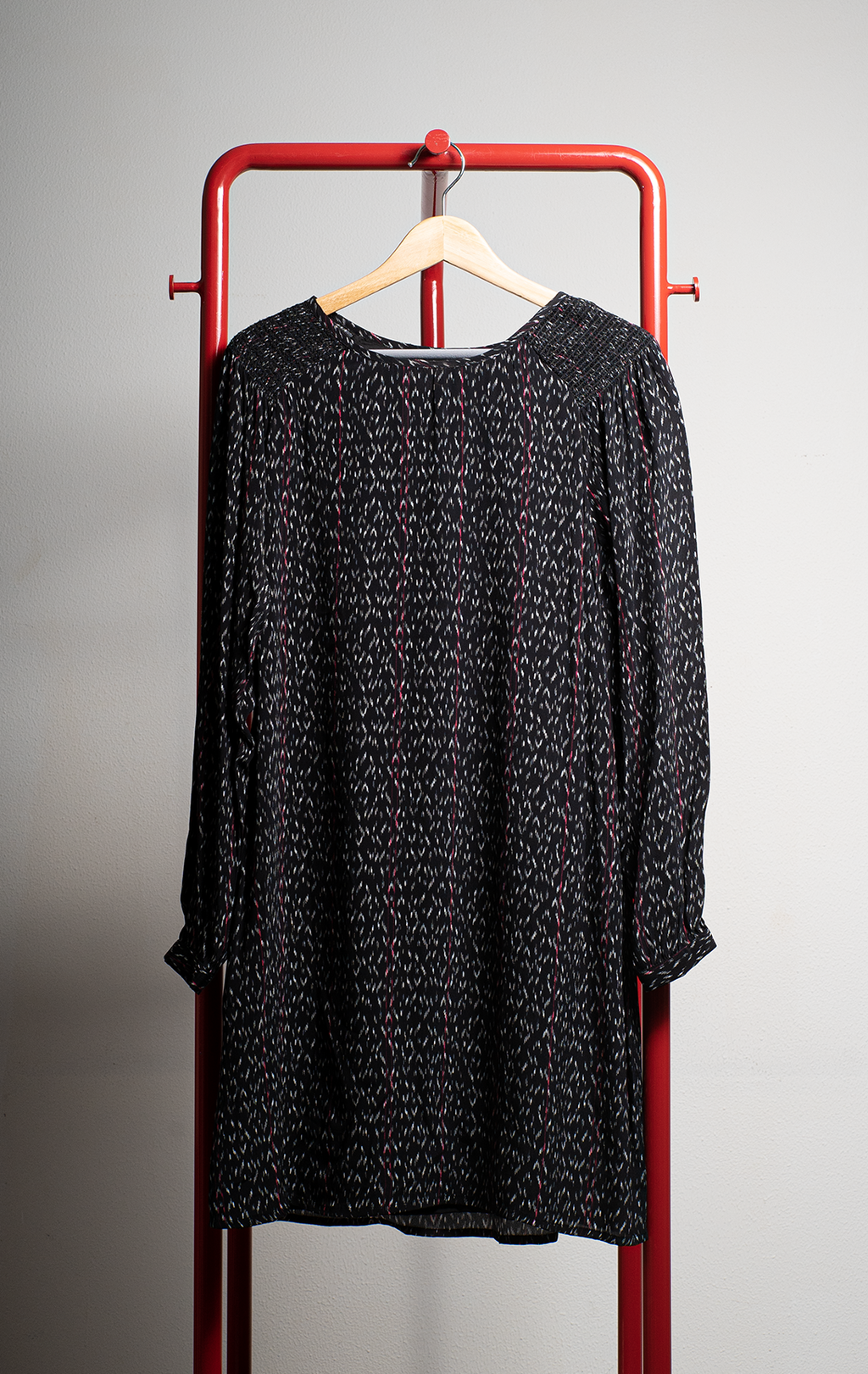 SITA MURT DRESS - Black with white pixels & red lines - Small