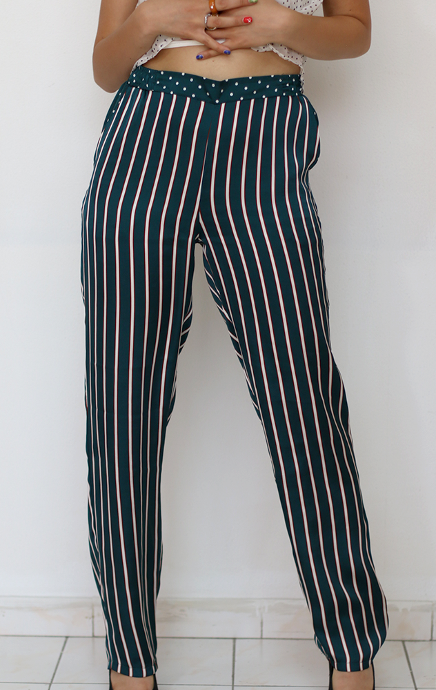 SECRFET POSSESSIONS PANTS - Green with white and red stripes- XSmall
