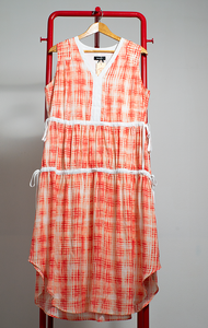 DKNY DRESS - White with orange & red pattern - Large