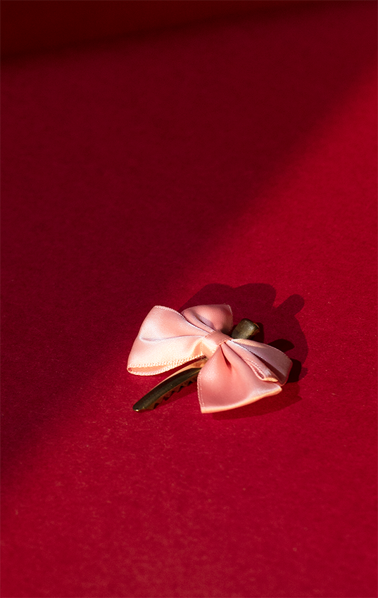 KIDS HAIR CLIPS - Satin bow pink & beige - set of 2
