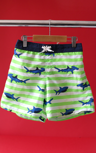 KIDS H&M SWIMSUIT - White & green stripes with sharks - 8/10 YEARS