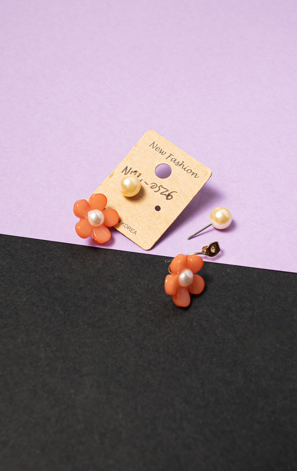 NEW FASHION EARRINGS - Pearl with coral flower