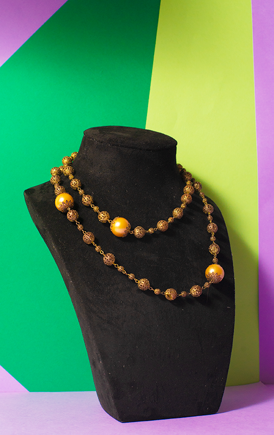 NECKLACE - Bronze beads & yellow pearls