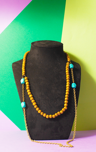 NECKLACE - Gold chain & turquoise beads with wood beads