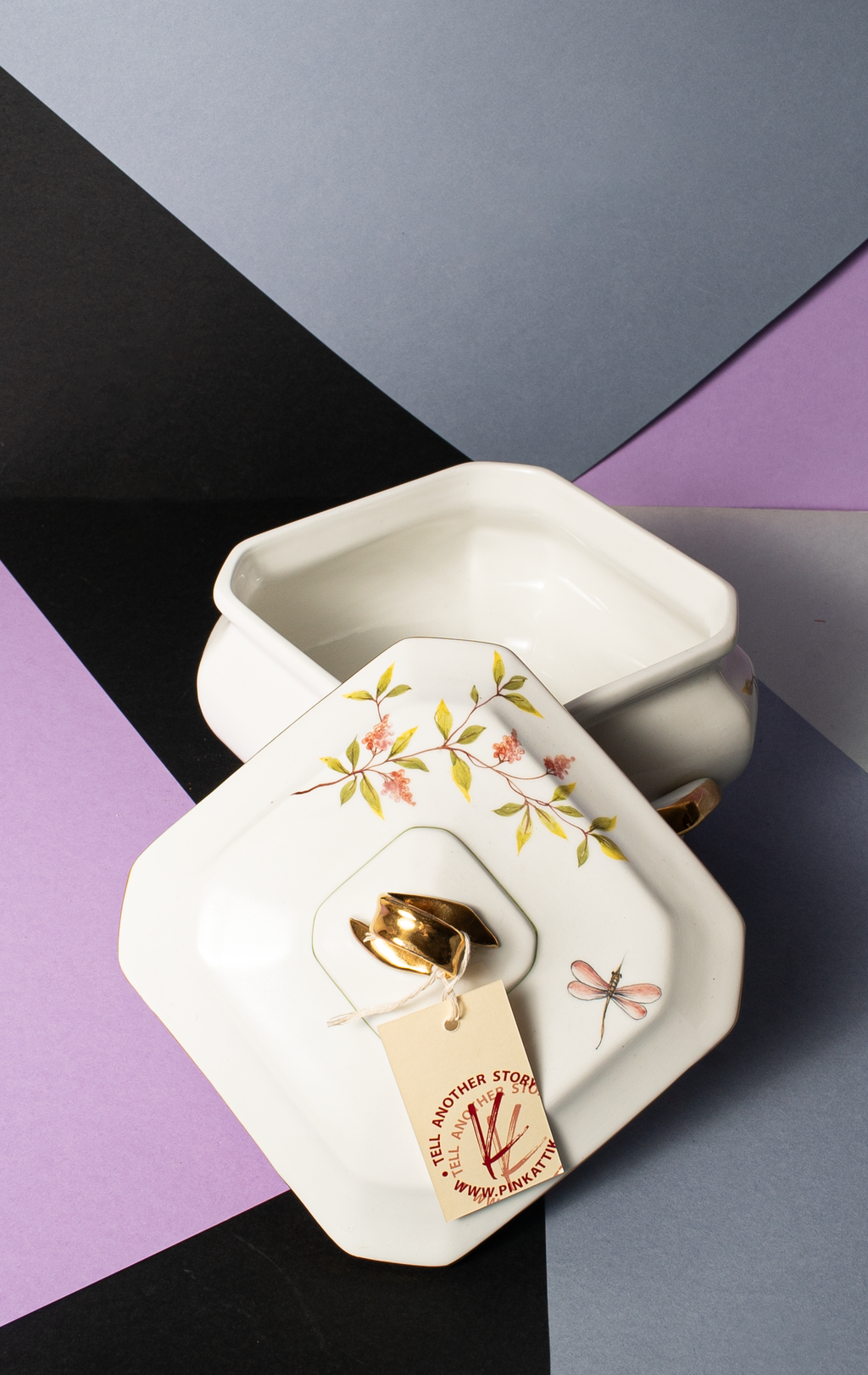 HOME DECO CERAMICHE ZANOTTO SERVING BALL - white porcelaine with flowers & gold detials