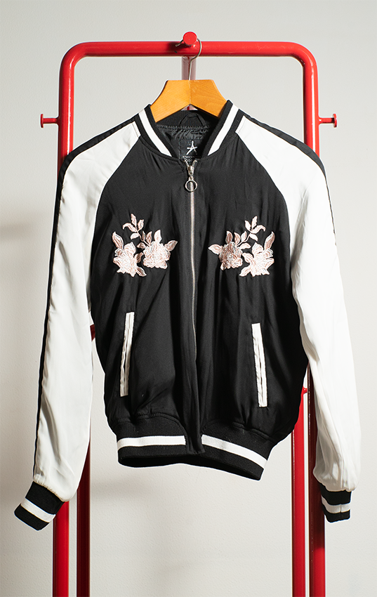 ATMOSPHERE JACKET - Black & white with embroidered flowers - XSmall