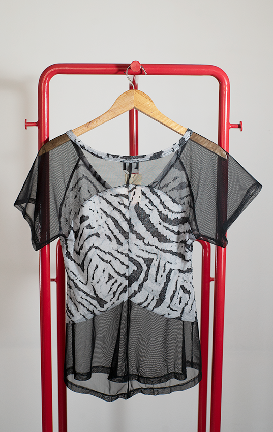 DAYTRIP T-SHIRT - Black mesh & zebra print - Medium