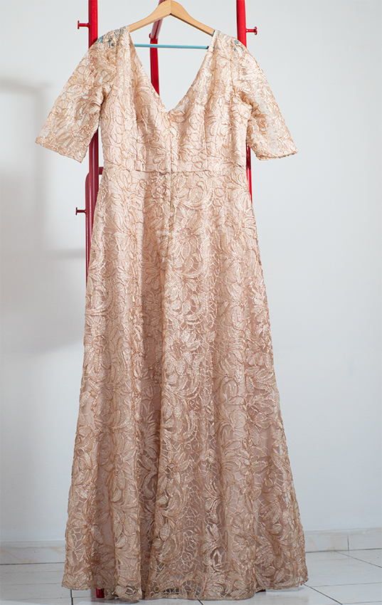 GS COLLECTION DRESS - Beige lace long dress - XLarge