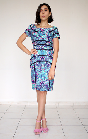 NICOLE MILLER DRESS - blue, patterned- Small
