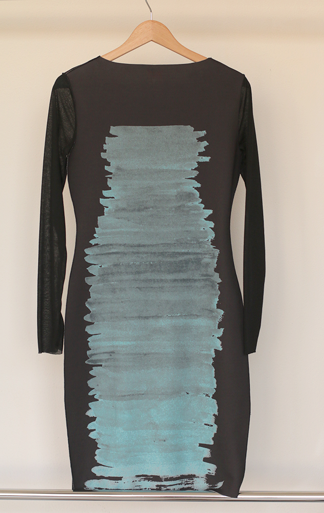 ANIMAPOP DRESS - black with blue printed bodycon dress REVERSIBLE - Small