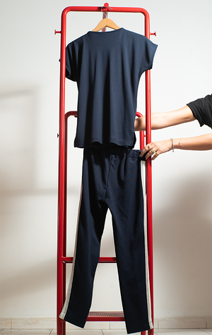 KIDS THE NEW JUMPSUIT - Navy with beige and white stripes details - 13/14Y