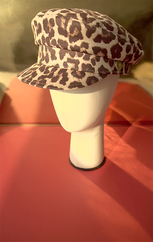 B HAT - Beige suede leaopard print