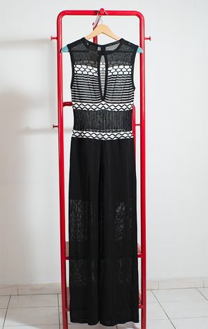 ATOS LOMBARDINI JUMPSUIT - Black & white thin knit - Small