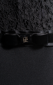 CAROLINA HERRERA DRESS - Black lace & crepe with velevt belt - XSmall