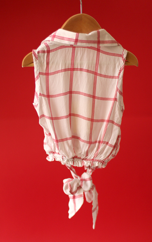 KIDS JOT EYES CROPTOP - White with red stripes and bow detail - 3 month