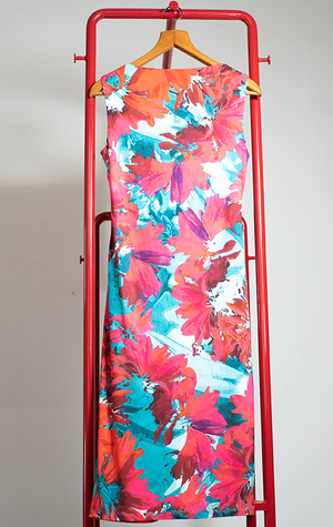 GENESE LONDON DRESS - Florals fucshia & truquoise with wrap detail - Large