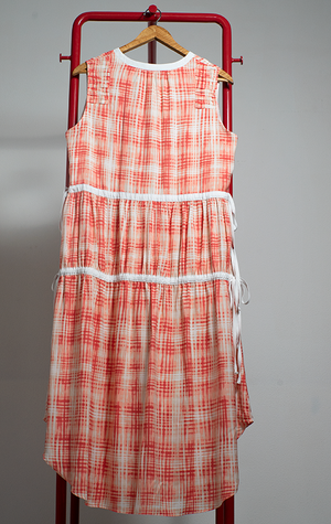 DKNY DRESS - White with orange & red pattern - Large