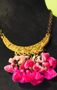 NECKLACE - Brass chain & base with hue of pink tassels