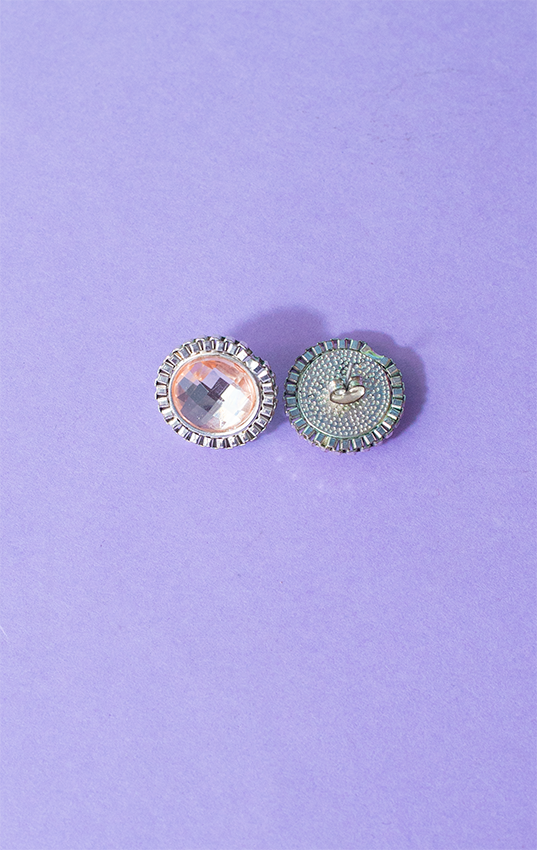 EARRINGS - Silver with pink plastic stone