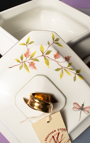 HOME DECO CERAMICHE ZANOTTO SERVING BALL - white porcelaine with flowers & gold detials