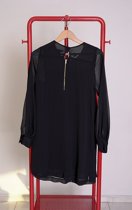 H&M DRESS - black see through gold zipper on the back - XSmall