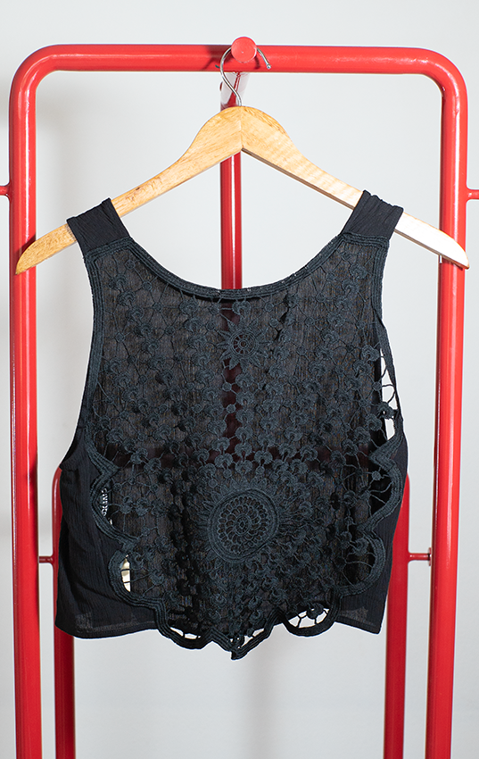 H&M CROPTOP - Black with crochet back - Small