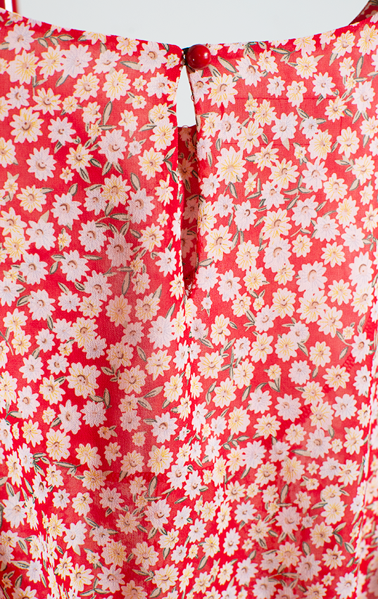 ANLETTA TOP - Red with daisies pattern see through - Medium
