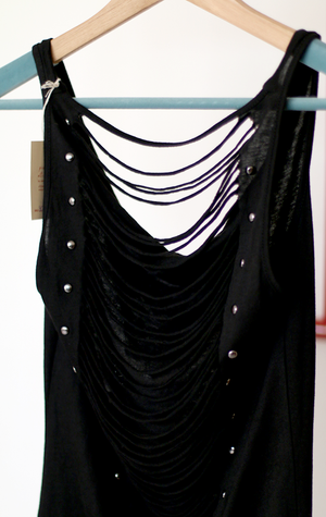 TOP - Black with open back and studs - Small