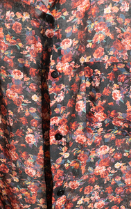 STRADIVARIUS SHIRT - Black mini floral pattern, see through - Small